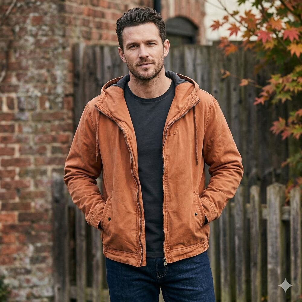 Mantaray UK Burnt Orange‎ Hooded Utility Jacket Men’s Medium Rust Field Coat